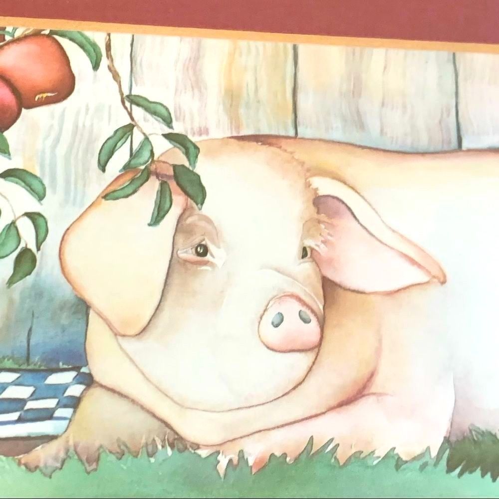 🐷 • VINTAGE 90s • adorable pig farm Country wall Art • 🐷